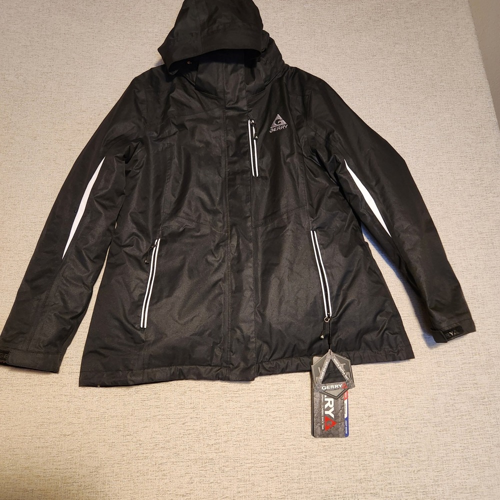 Gerry Ski Jacket Women XL Black Seam Sealed Insulated Hooded JG9430 NEW